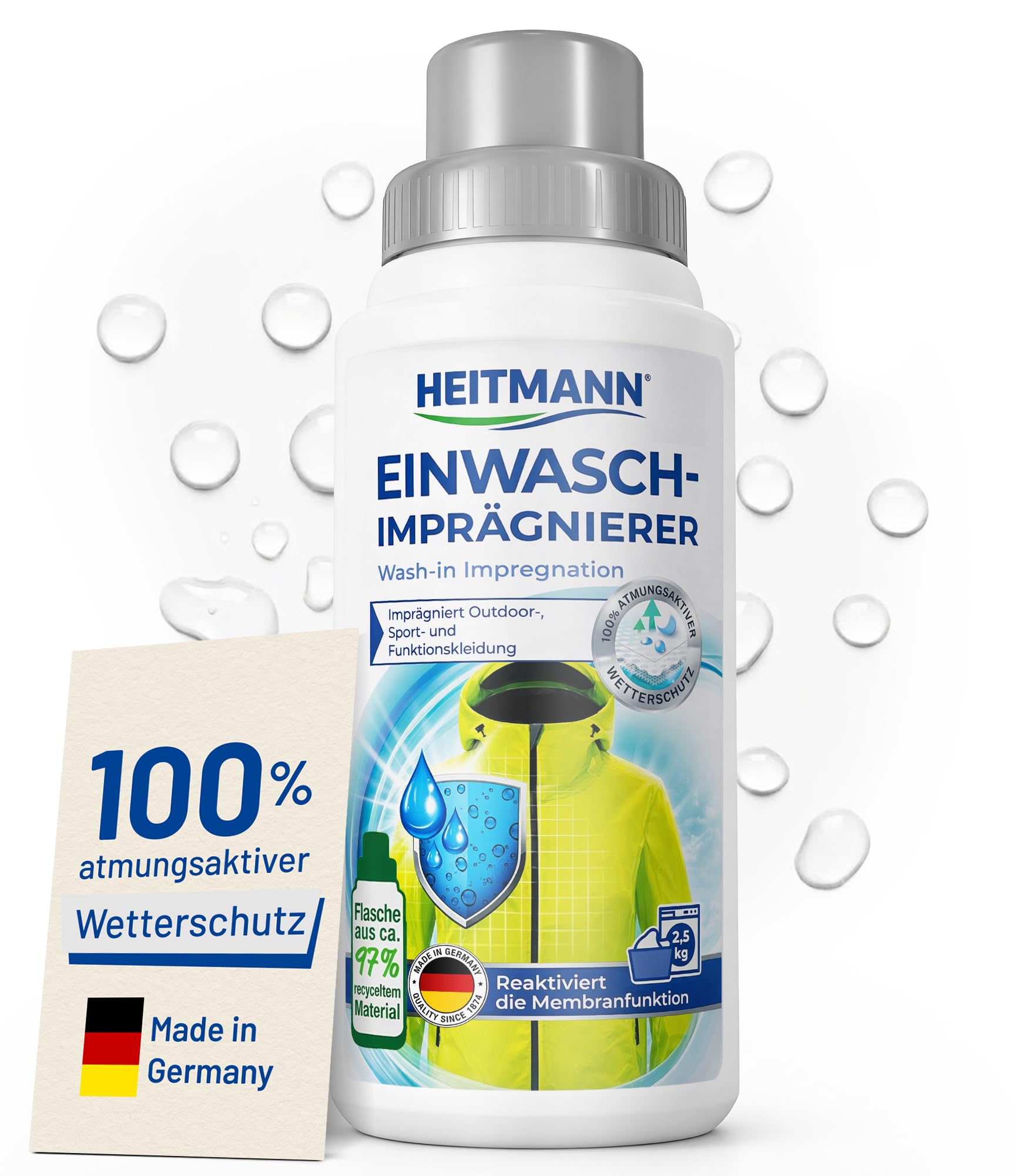 HEITMANN Einwaschimprägnierer 250ml | Einwaschimprägnierung für Schuhe, Rucksäcke, Zelte, Outdoor- & Sportkleidung