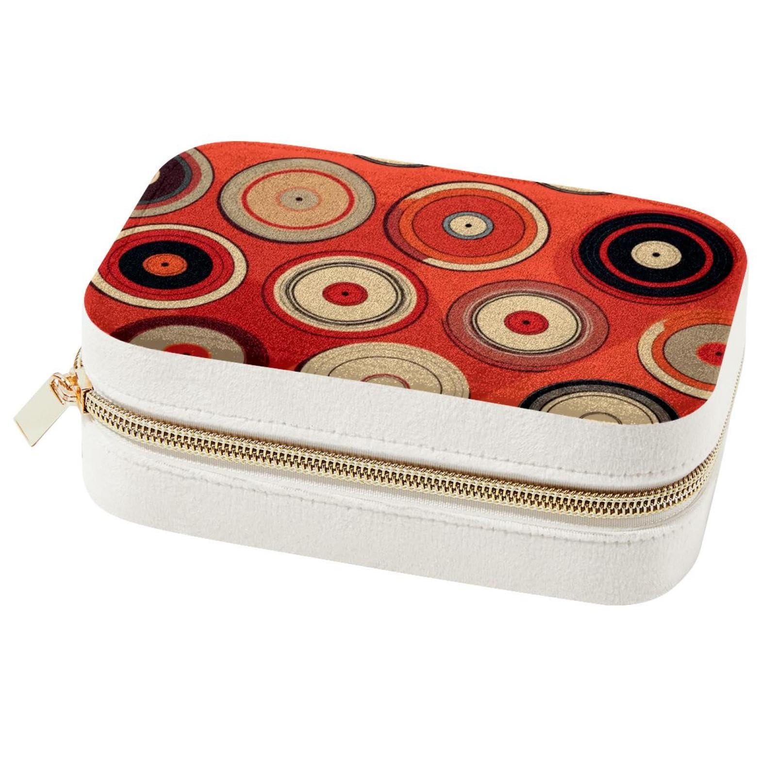 Boîte à bijoux double couche pour femmes avec motif disques rouges