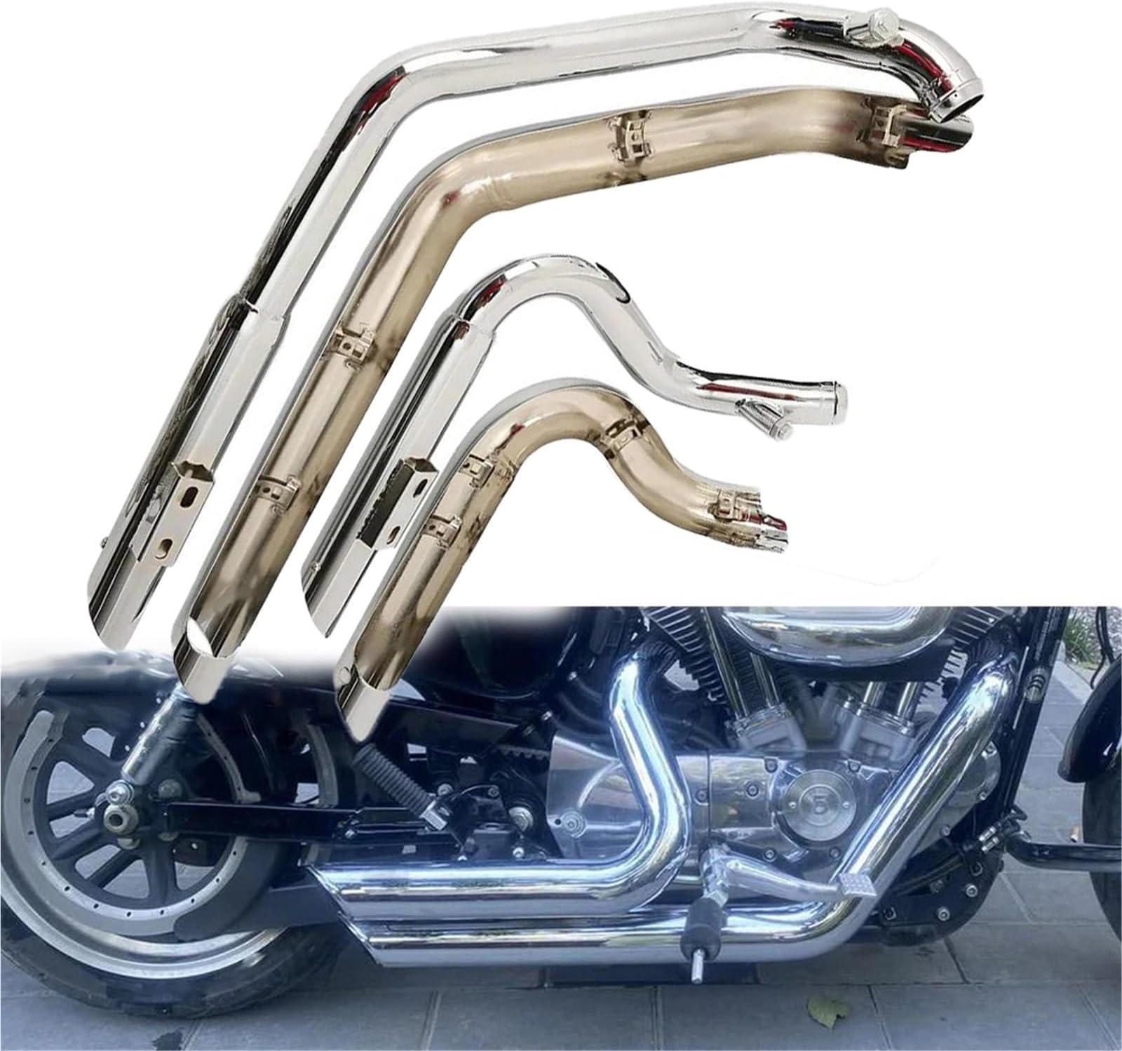 Replace Exhaust Motorcycle Accessories For Harley For Sportster 883 1200 2004-2022 2021 2020 2019 2018 2017 2016 2-Into-2 Muffler Full Exhaust Pipe(Silver)