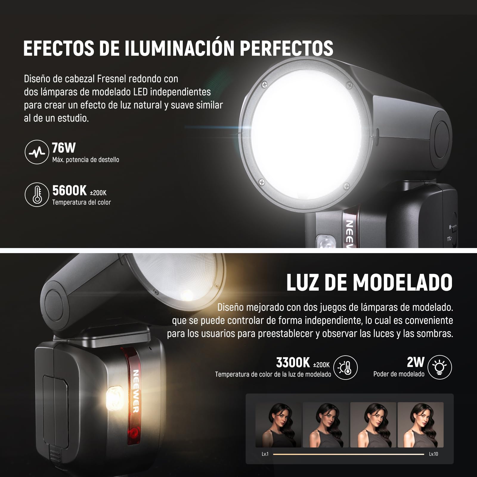 NEEWER Z2-S 2,4G TTL Flash Speedlite Cabeza Redonda para Sony, 76Ws Speedlight con Dome Difusor, UI Mejorada, TTL/M TCM Tecla,2 Lámpara Modelado 1/8000s HSS 7,4V/2600mAh Batería 480 Potencia Completa