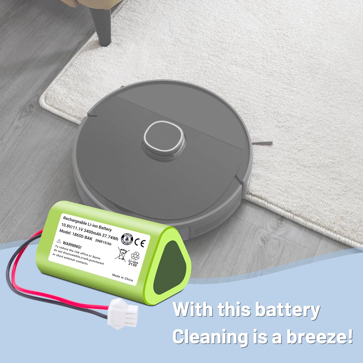 3400mAh Vacuum Battery Replacement for Lefant M501 M501B Series Robot Vacuum Cleaner with Tools