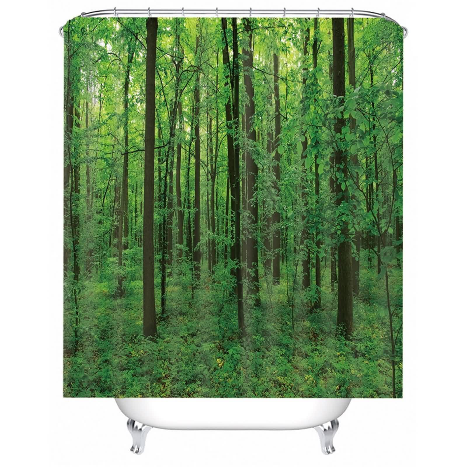 Rideau de douche vert forêt en polyester imperméable pour baignoire