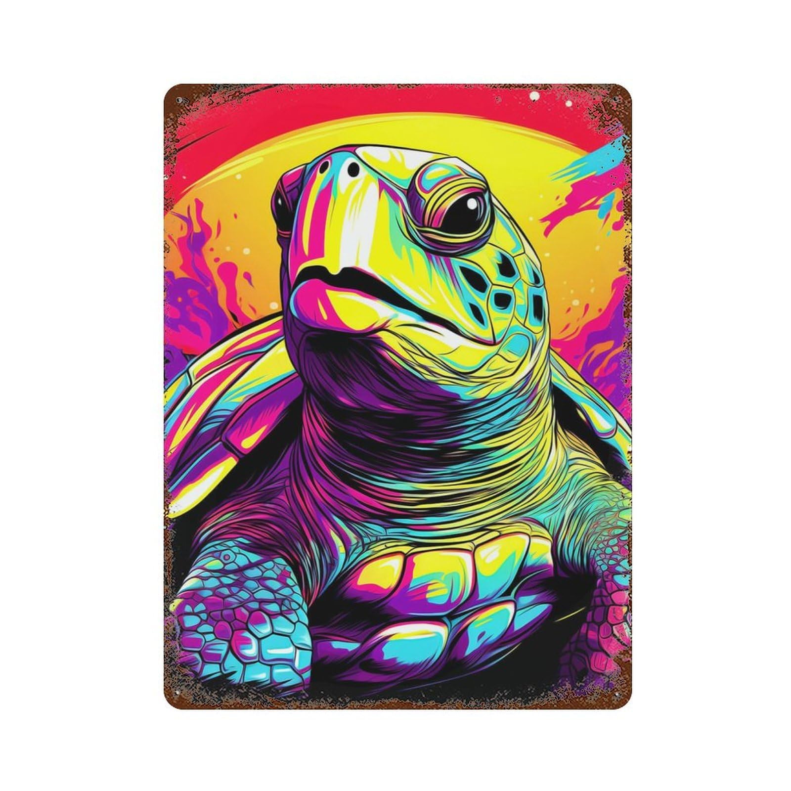 Colorful Turtle 15.7"x11.8" Vintage Rust Metal Sign, Shabby Chic Decor for Garage, Bar And Workshop Decor