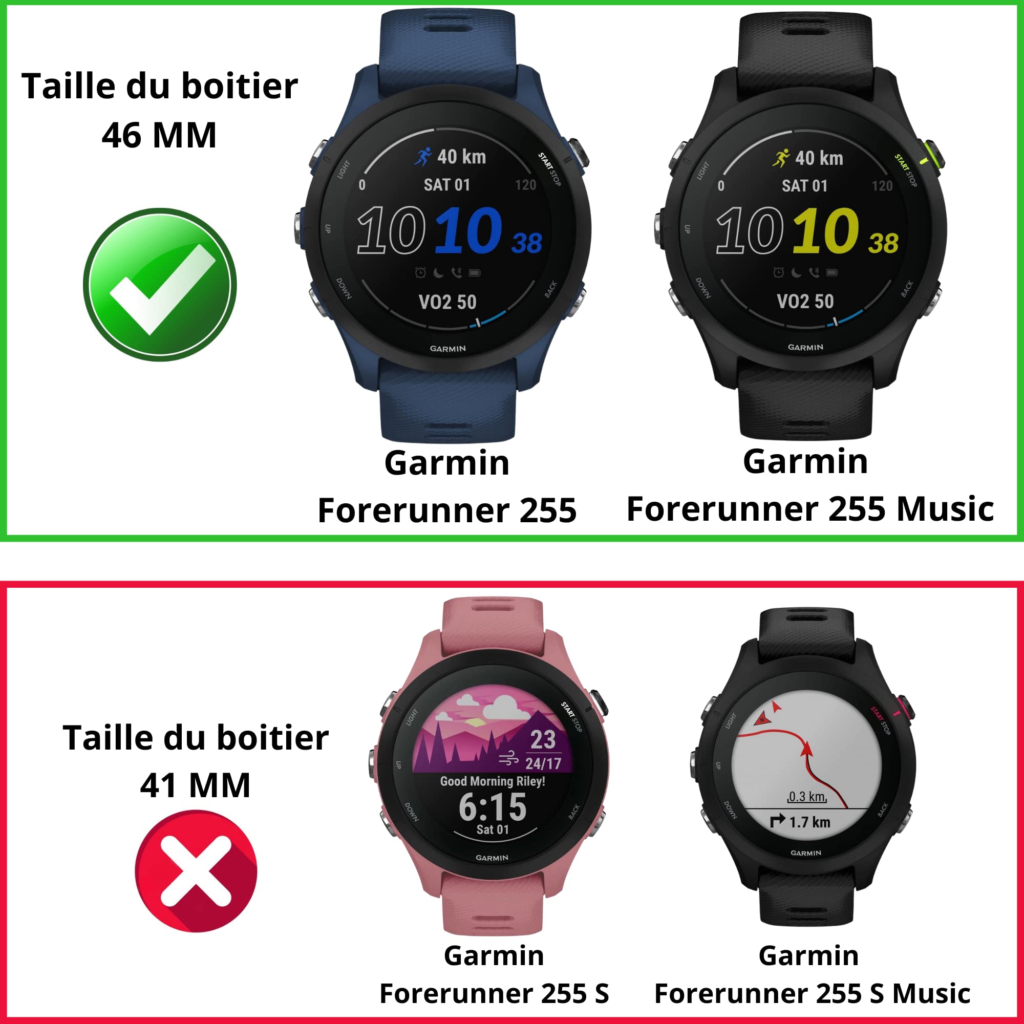 PHONILLICO Vetro temperato per Garmin Forerunner 255 / 255 Music [Set di 2] [40mm] Pellicola proteggi schermo anti graffio