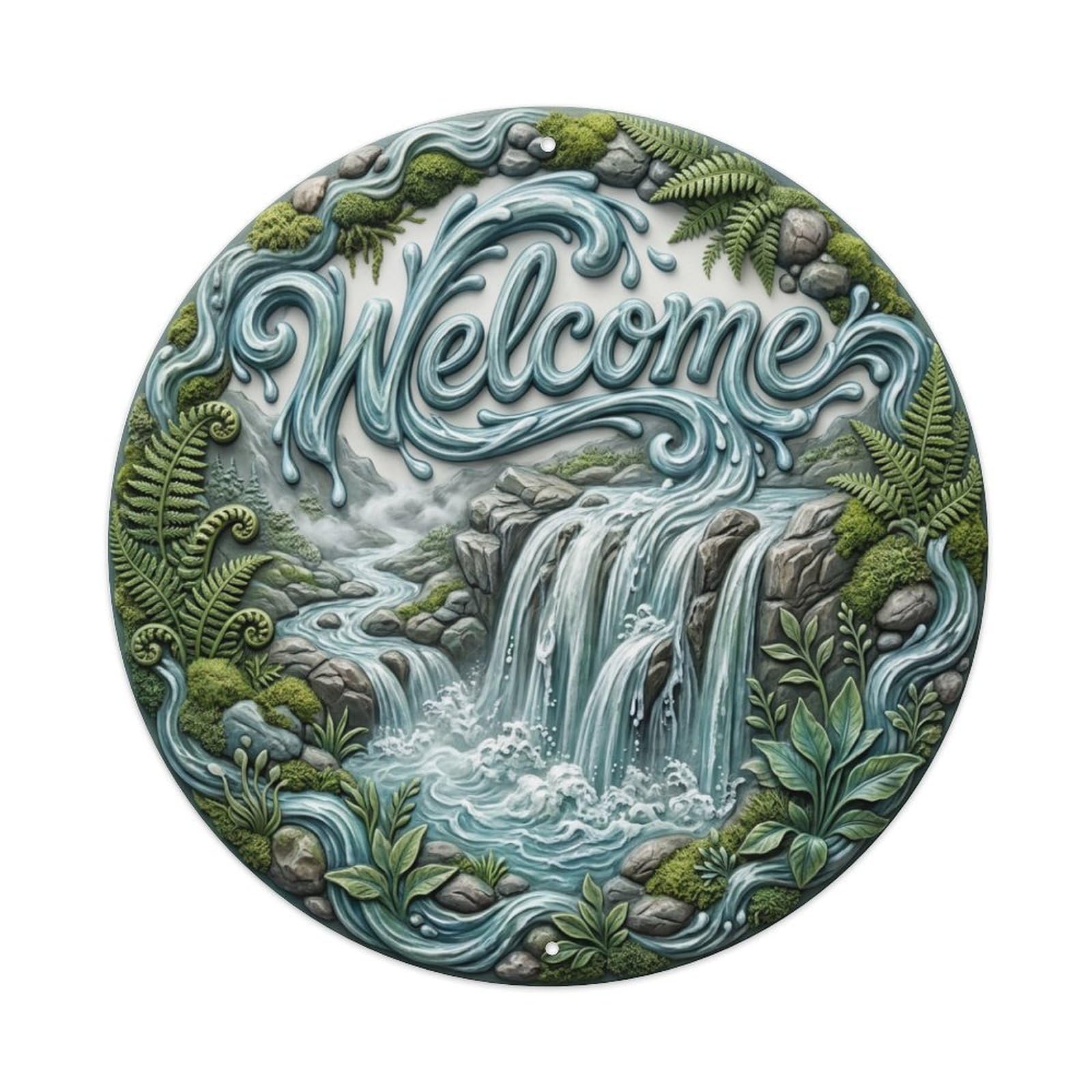 Metal Tin Sign Waterfall Nature Welcome Mountain Fresh