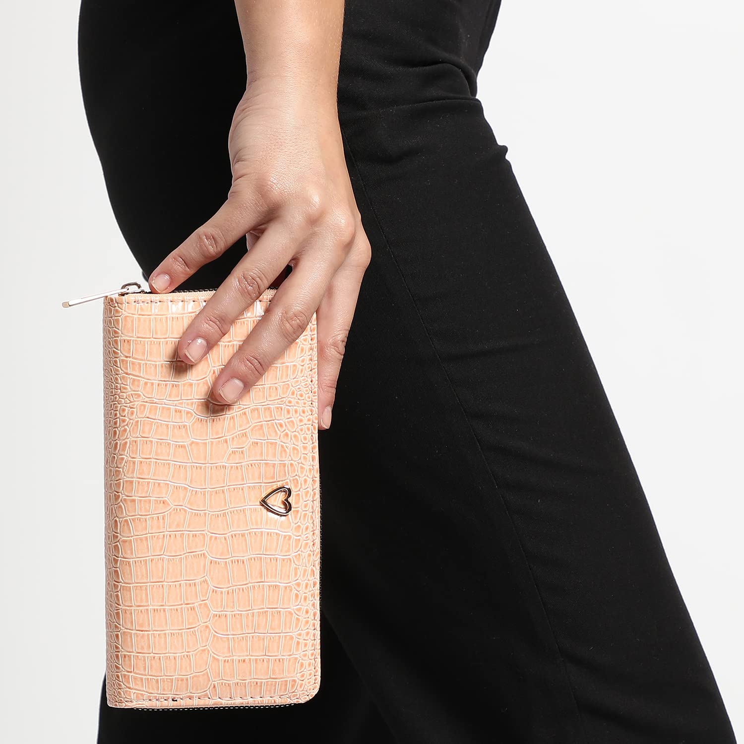 Haute Sauce Women Pink Textured Vegan Leather Wallet for Casual Wear | Zip Closure | Slim and Easy to Fit in Hand & Bags | Latest Stylish Purse with Pocket & Multiple Card Holders for Ladies 1