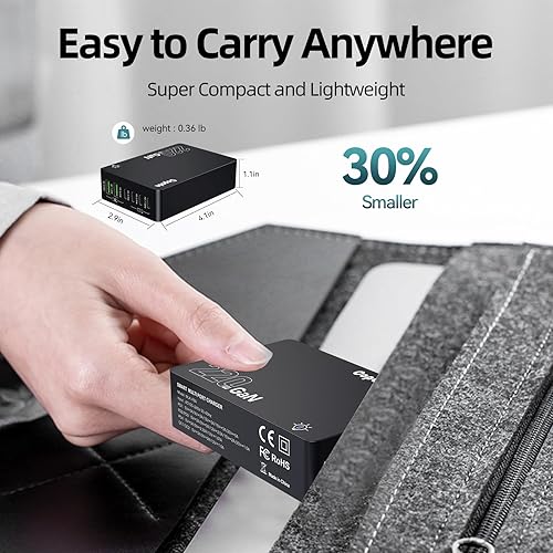 Miniatura 6 de Bloque de cargador USB C de 220 W, estación de carga USB C de 6 puertos GaN PD 100 W, adaptador de cargador rápido para computadora portátil