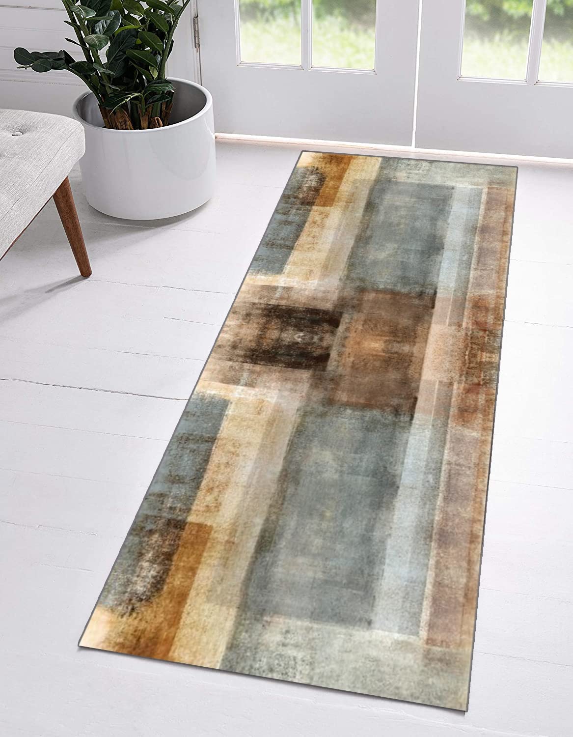 Teppich Läufer Flur Küche Braun Modern Design rutschfest Waschbar Küchenläufer Meterware Korridor Teppich Flurläufer, Lang Polyester Teppich für Schlafzimmer Esszimmer Anpassbar
