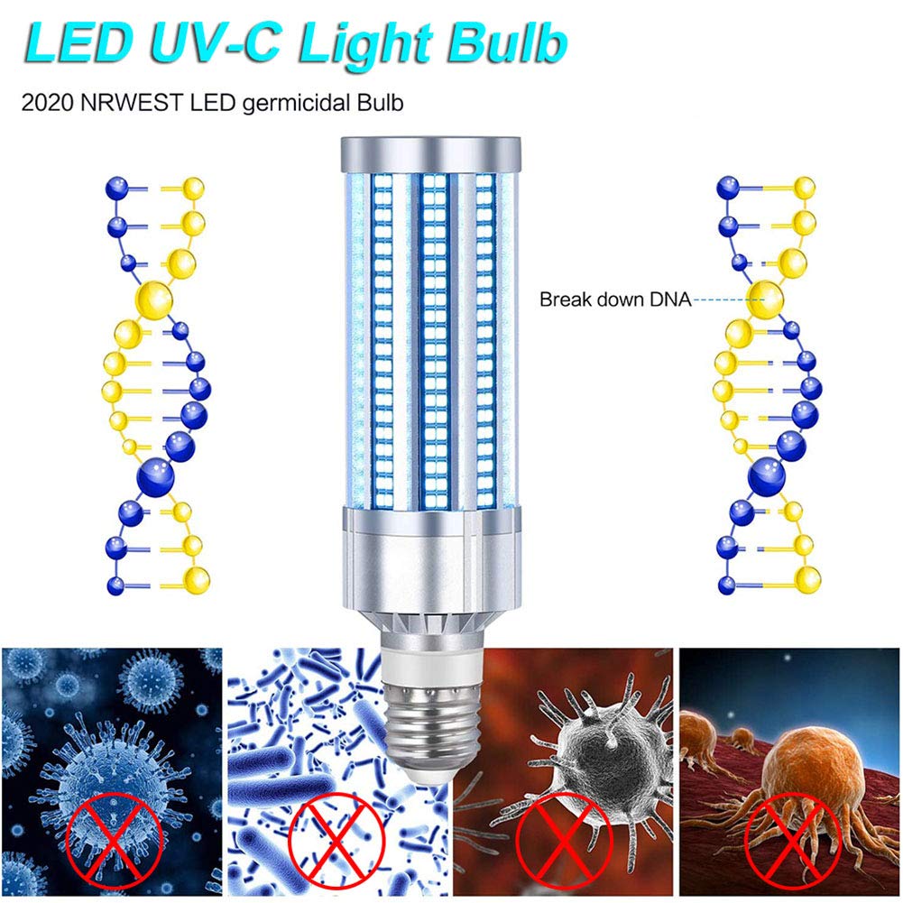 Faucet 60W LED Luz UV, Control Remoto de lámpara germicida con Temporizador Esterilizador UV Luz Desinfectante de Bombilla UVC Esterilizador de lámpara LED UVC,Remote 110v 60w
