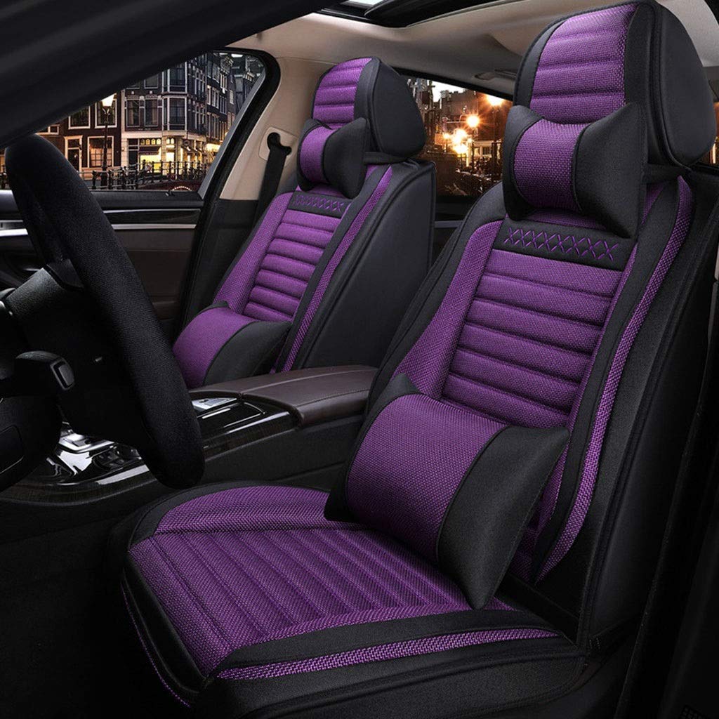 LiKin Car Seat Cover Cushions,5 Seats Full Set Carseats Protectors of Universal car seat Cushion with Pillow for SUV Sedan Pick-up Truck Year Round Use(Color : Purple)