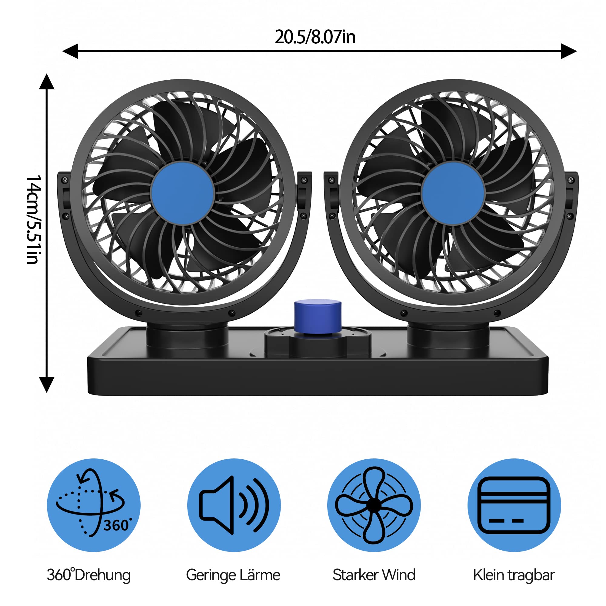 Auto-Camping-Ventilator Mit Saugnapf - 360° Drehbar, USB-C, Leise & Tragbar Für Fahrzeuge