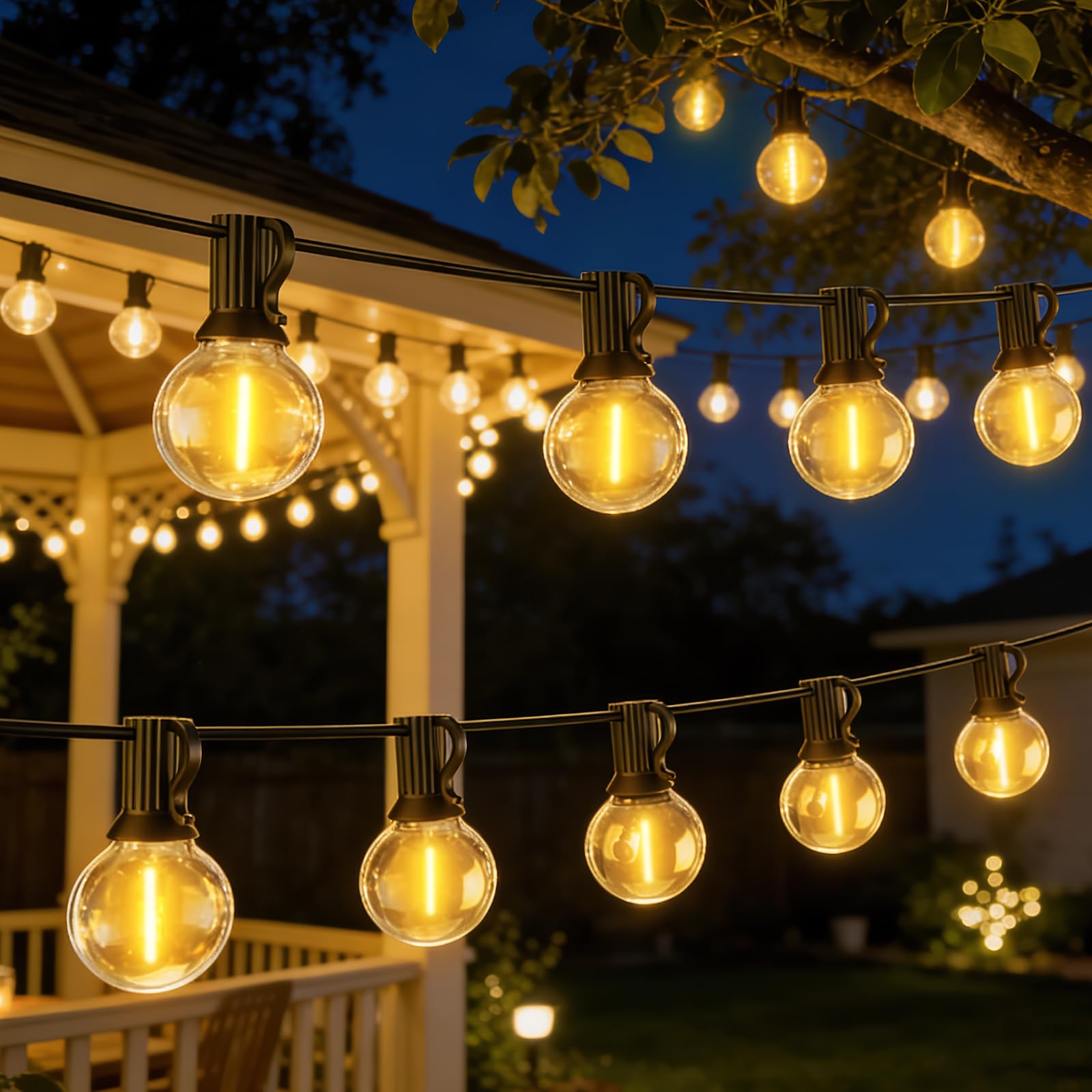 Catena Luminosa Esterno 30 Metri, Dimmerabile Catena di Luci per Esterno con Telecomando, LED Lucette da Esterno con 50+2 G40 Lampadine per Giardino, Gazebo, Terrazze, Campeggio, Balcone, Giardini