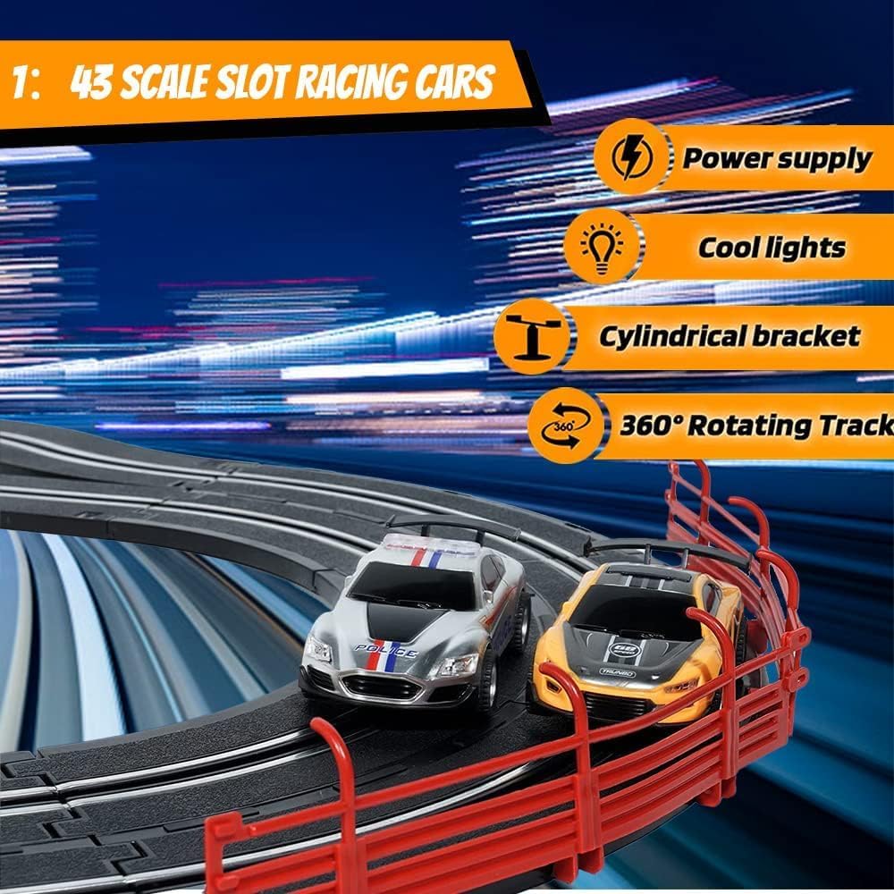 Gaadoo Electric High-Speed Slot Car Race Car Track Sets with 2 1:43 Scale Slot Cars and 2 Hand Controllers with Headlights and Dual Racing, Toys Gifts for 6 7 8 9 10 11 12 Boys Girls to Play 3