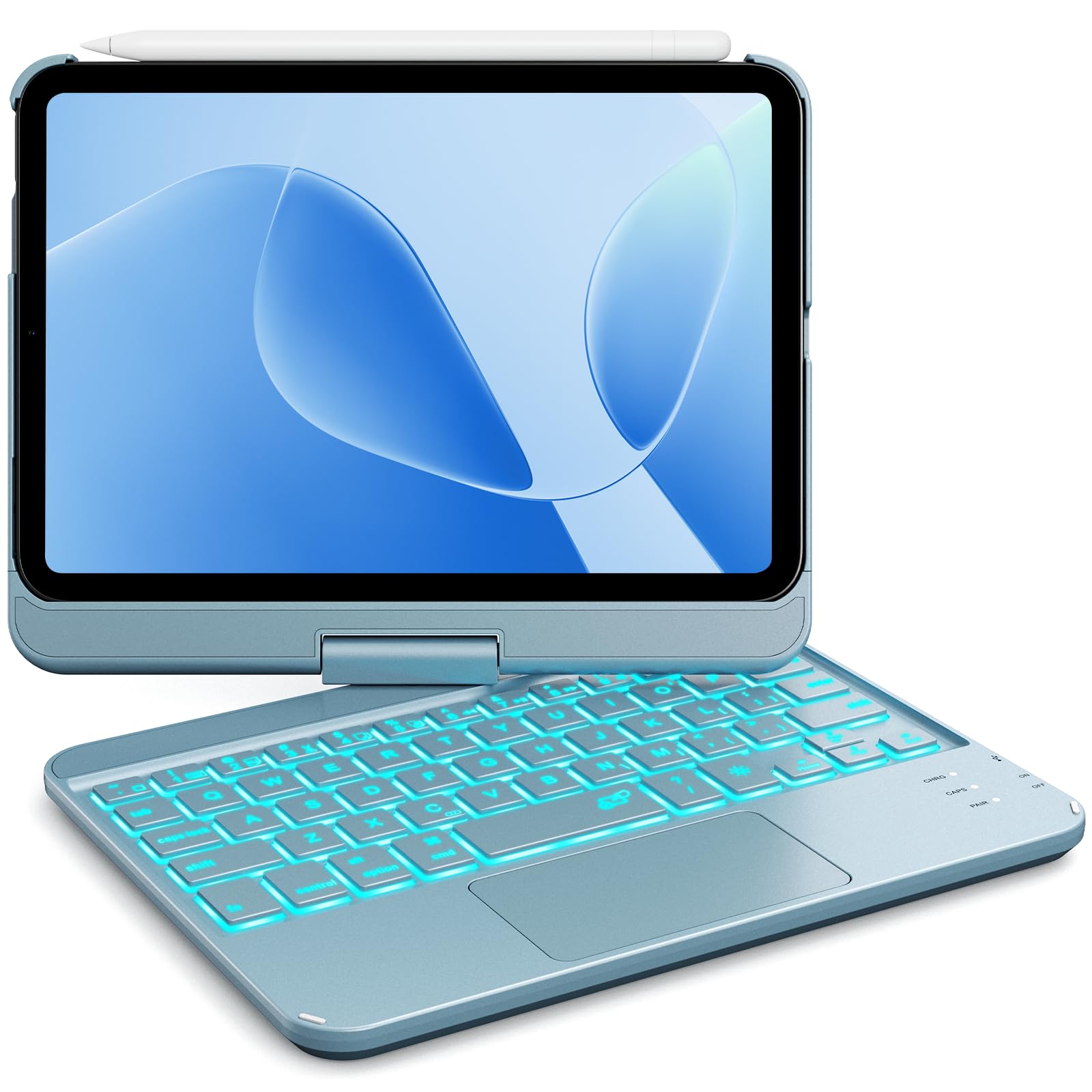 GreenLaw Keyboard Case for iPad mini 7(2024) & Mini 6 (2021) 8.3", Smart Touchpad, 7 Color Backlit, Type-C Rechargeable, 360° Rotate Keyboard Case for iPad mini 7th/6th Generation, Pearlescent Blue