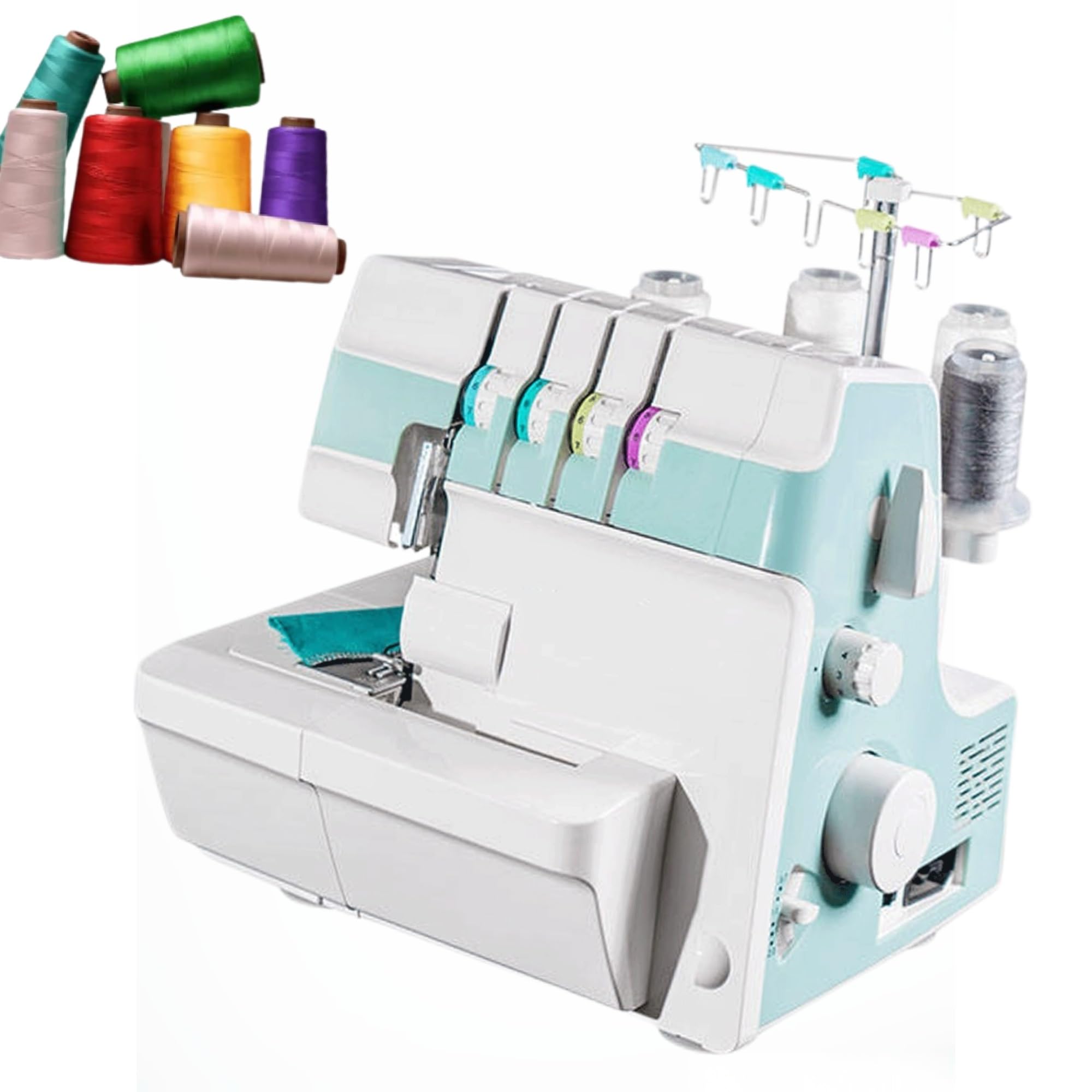 Máquina de coser Overlock de alta resistencia: remalladora de puntadas 2-3-4-5, remalladora eléctrica de cuatro hilos con pespunte, trampa de recorte y prensatelas a presión para principiantes(Blue)