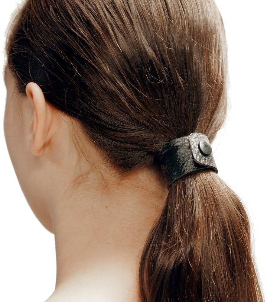 Black Dove hair tie by Hairtyz (single piece) | Leather ponytail holder - hair accessory - scrunchie | Hide your elastic band - modular - flexible | Snap them together for long hair
