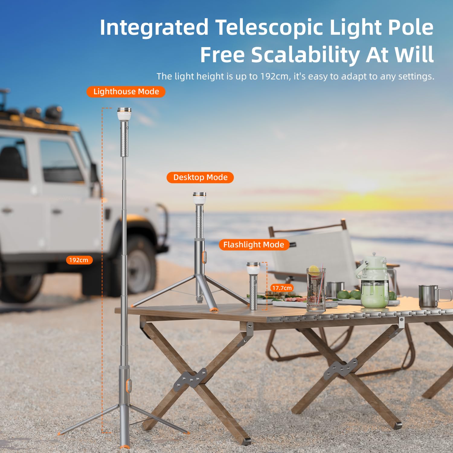 Lámpara de camping con 13400 mAh, luz de camping recargable, altura y ángulo ajustables, 6000 lm, IPX5 impermeable, linterna de camping para camping