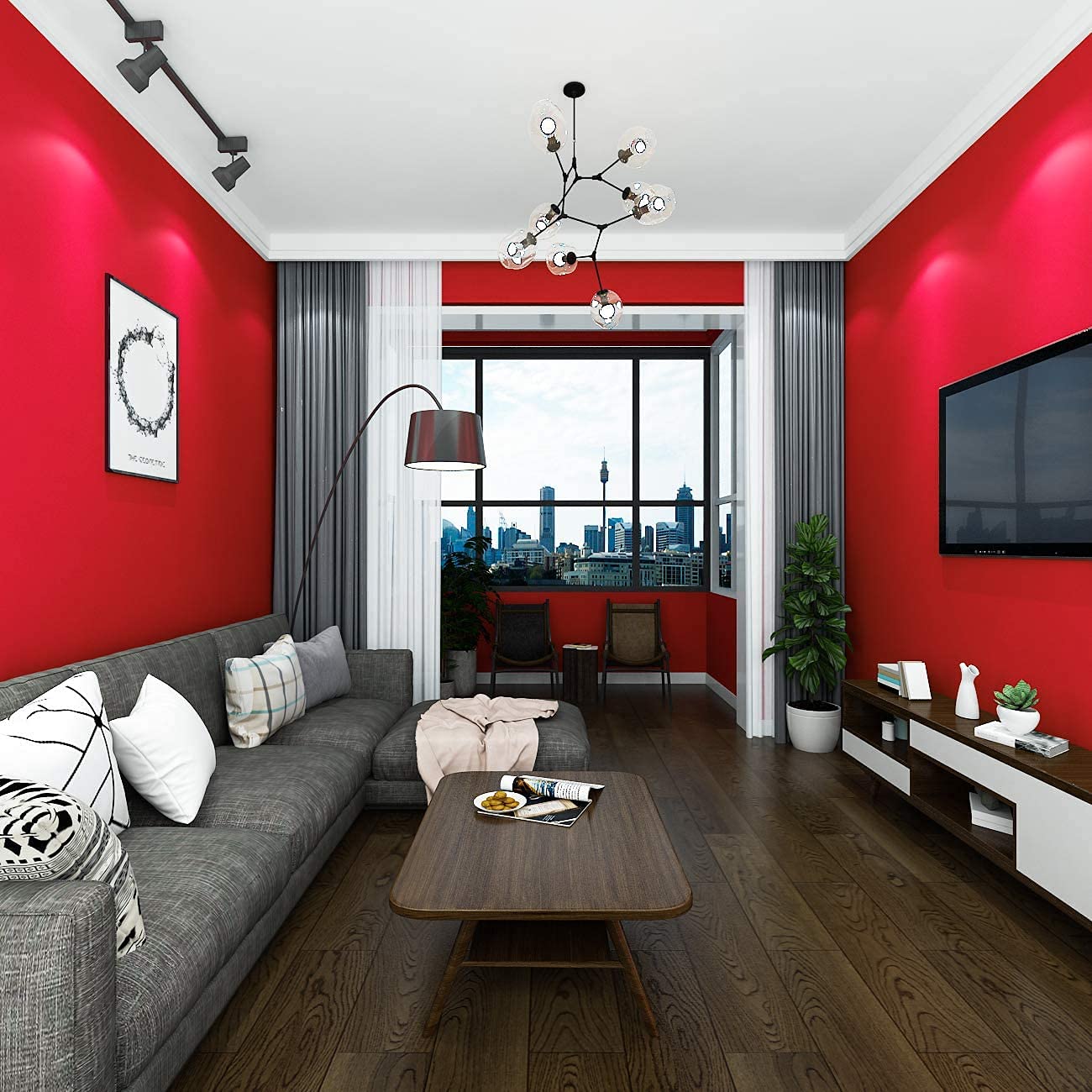 ERATO Vinyl Matte Kicthen Cabinets Wallpaper Self Adhesive Removable Wallpaper (24"x240" Inch, Red Matte) 3
