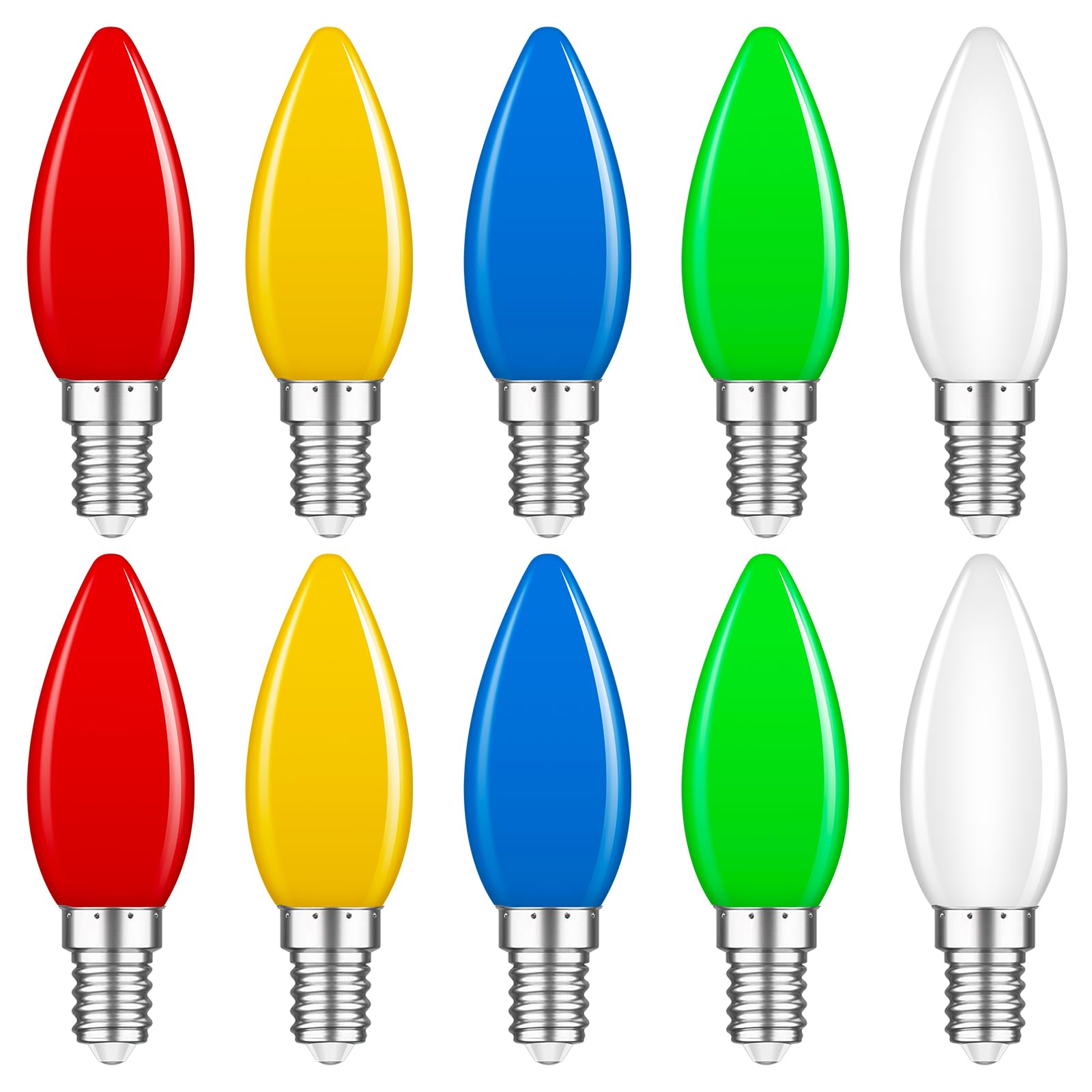 MZYOYO Lampadine colorate E14 da 1 W, lampadina colorata E14 LED, E14 LED colorata per ghirlande luminose, festa, decorazione di Natale, rosso, verde, blu, giallo, bianco caldo, confezione da 10
