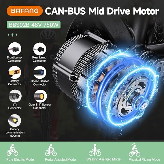 BAFANG Mid Drive Kit - BBS02B BBS-HD 500W 750W 1000W Programmable Ebike Kit | Waterproof Ebike Conversion Kit for 68-120MM Mountain Bike Road Bike with Ebike Display & Battery (Optional)