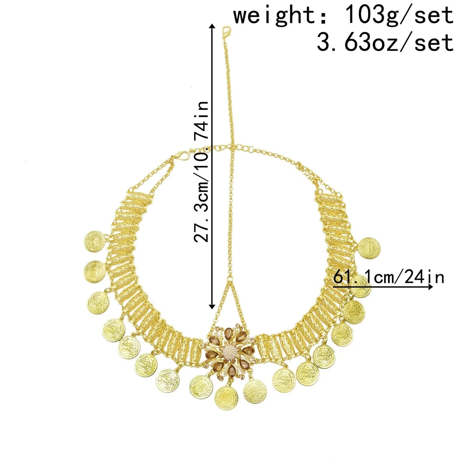 RUNRAYAY Boho Head Chain Jewelry Gold 1920s Retro Flower Rhinestone Headpiece with Coin - Image 3
