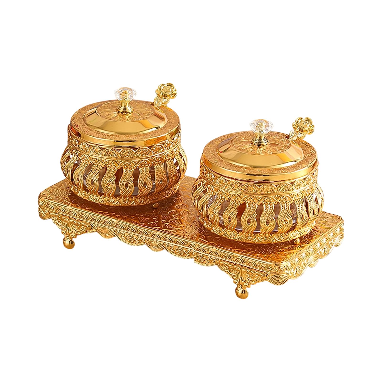 Hsyzygian Sophisticated European Designs Condiment Holder Seasoning Storage Canisters with Lid Spoon and Sturdy Base Lavishness Gold Seasoning Jars with Lid