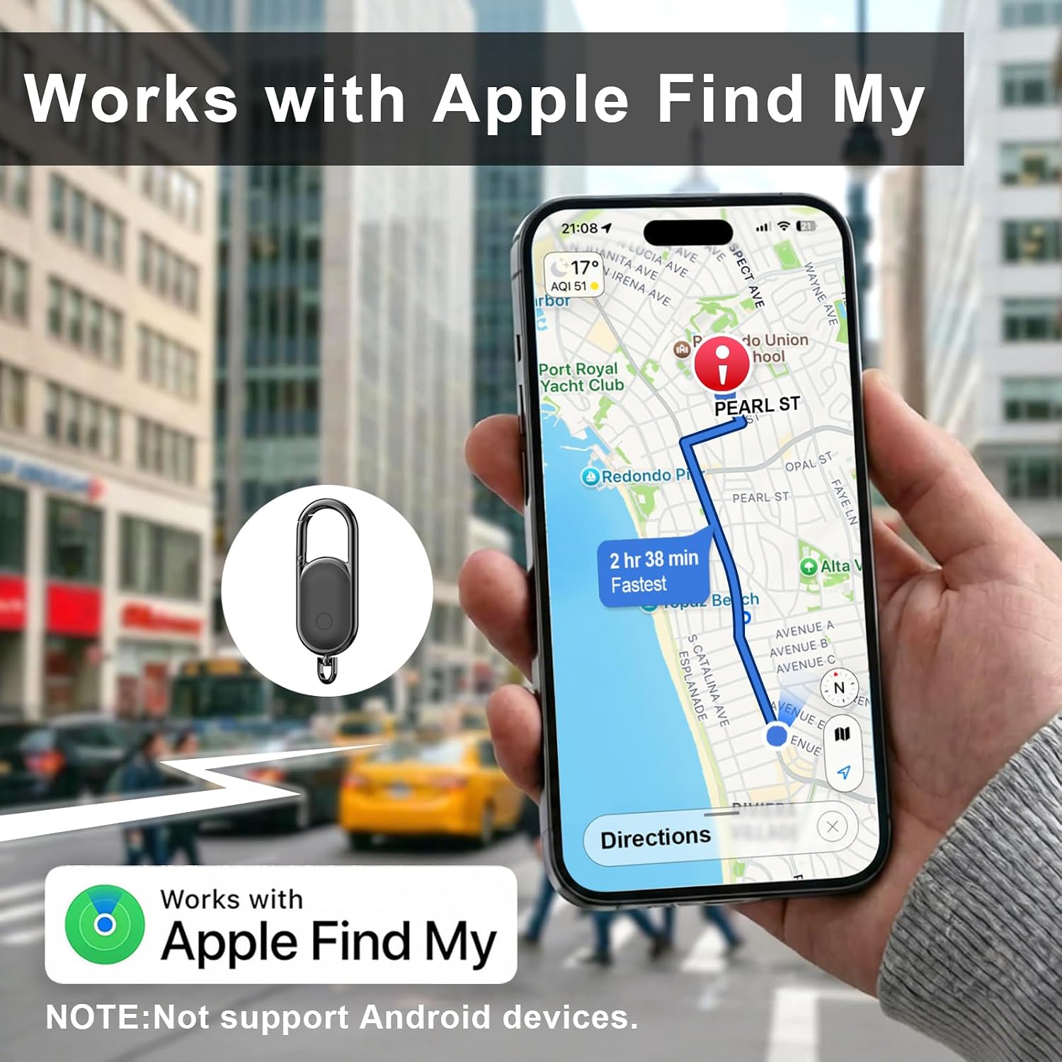 Keychain,Key Finder Built-in Anti-Loss Tracker,Works with Apple Find My (iOS Only), Tracker Tag Locator for Keys,Luggage,Backpack,and More, Sound Alert & Global Tracking, Black