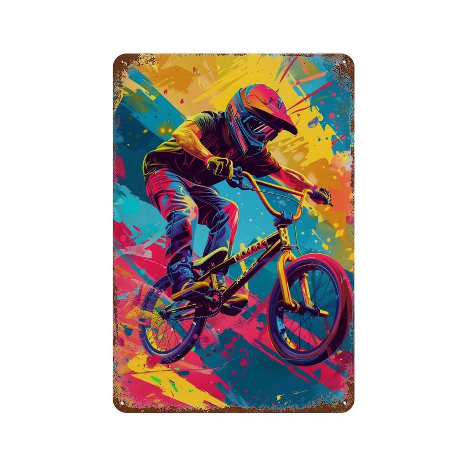 BMX Bike Rider Art Print Retro Metal Sign 11.8"x7.9", Farmhouse Wall Decor for Garage, Pub Or Kitchen