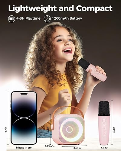 Miniatura 5 de Amazmic Juguetes para niñas, máquina de karaoke para niños, regalos de cumpleaños para niñas de 3, 4, 5, 6, 7, 8, 9, 10 años o más, altavoz portátil
