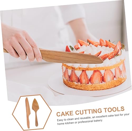 Miniatura 5 de Kichvoe 1 juego de espátula de madera para tartas y herramienta de servidor para hornear para fiestas de cumpleaños, bodas y festivales, práctico