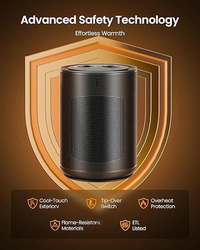 Miniatura 3 de Calentador pequeño de espacio para uso en interiores, calentador eléctrico portátil con control remoto, termostato, bloqueo para niños y protección