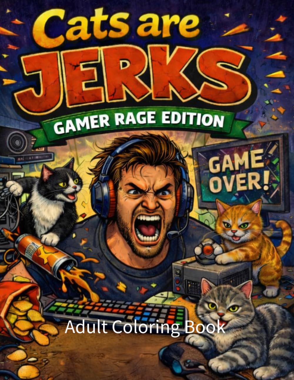 Cats Are Jerks: Gamer Rage Edition Adult Coloring Book