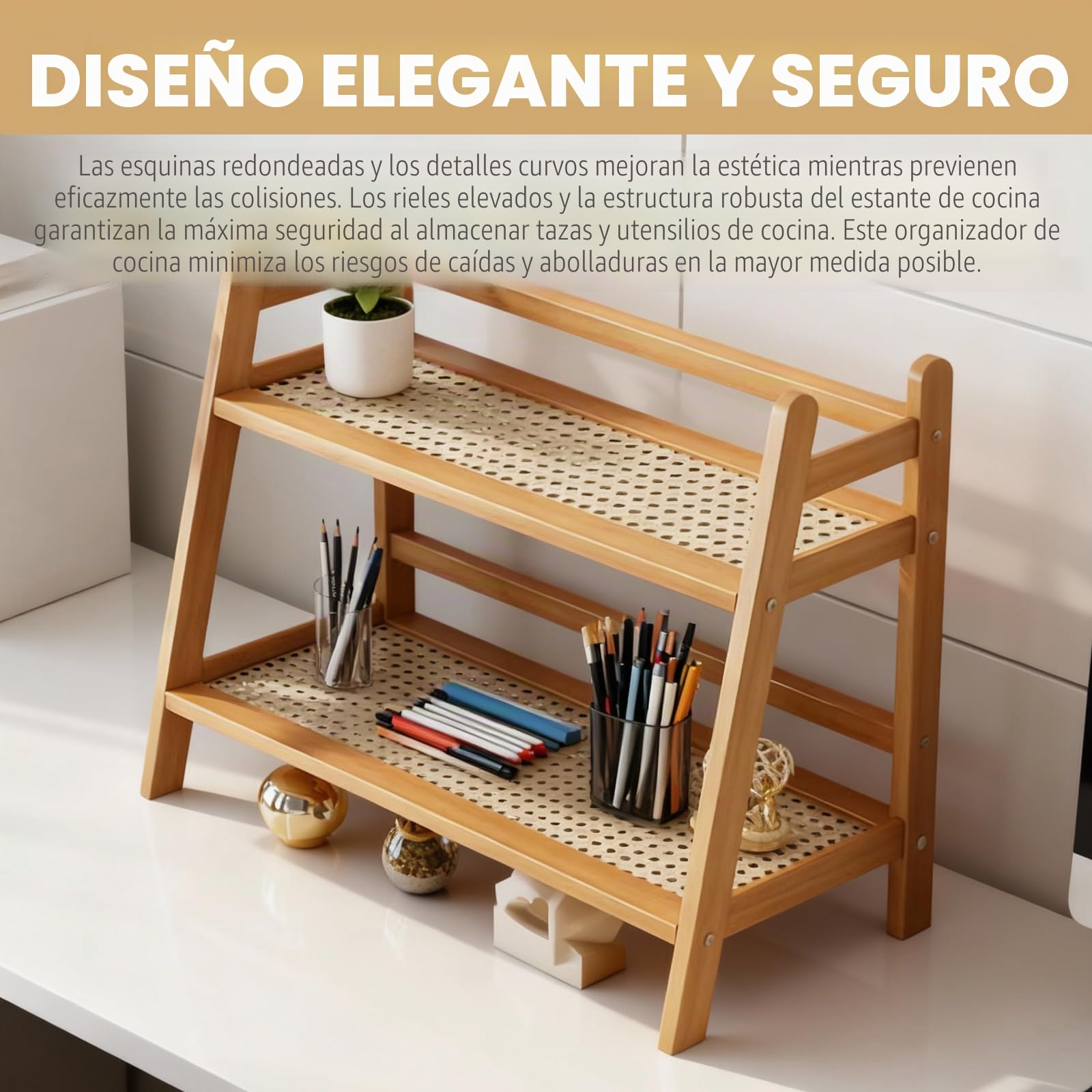 PORFOYO Juego de 2 estantes de cocina, estante de madera para especias, organizador de cocina, estante estilo escalera de madera, organizador de armario de cocina, estante de almacenamiento para