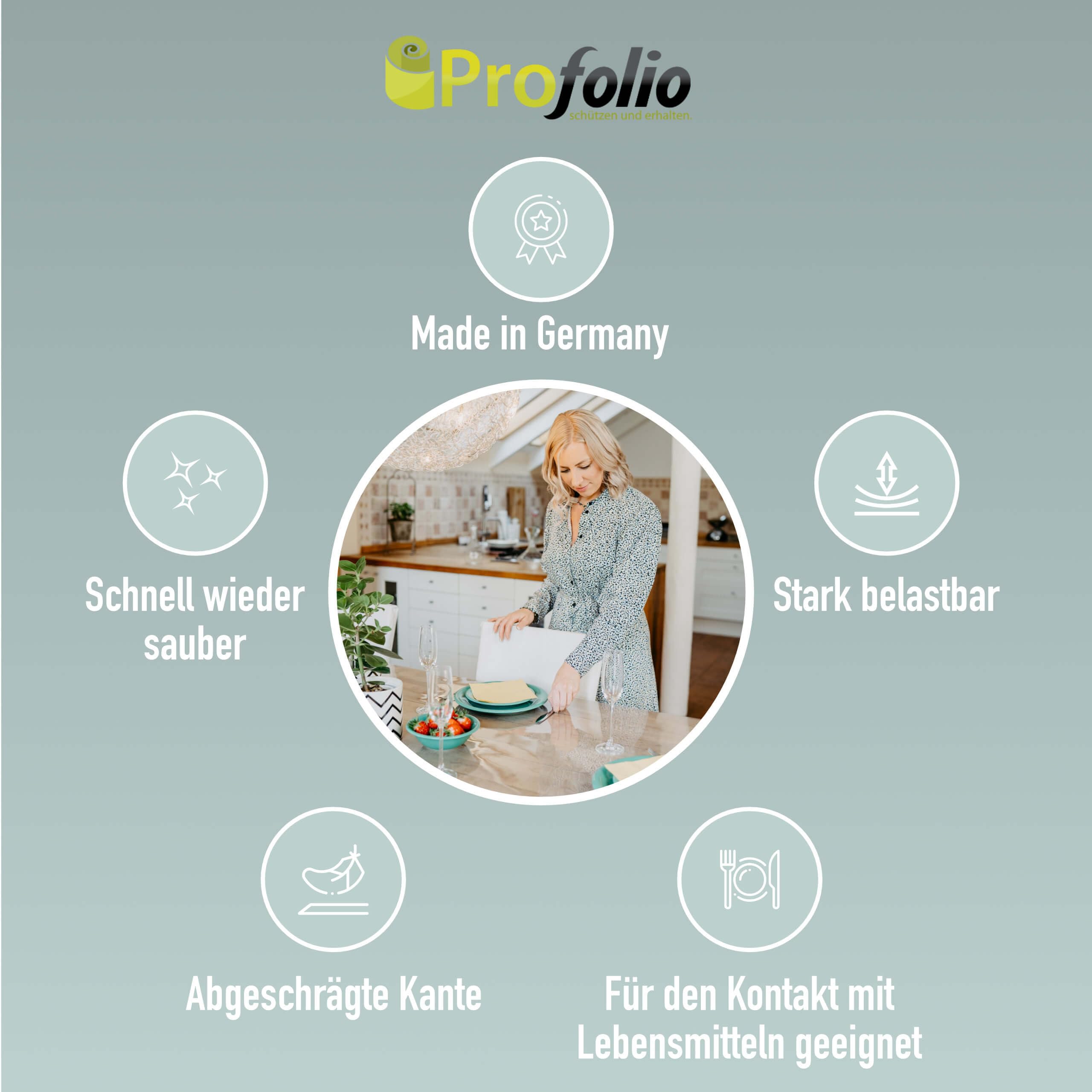 Profolio Tischfolie Rund & Transparent mit abgeschrägter V-Kante - Klare Hochglanz Tischdecke als Tischschutz - Glasklare 2mm Folie für Ihren Tisch - Durchmesser 110 cm