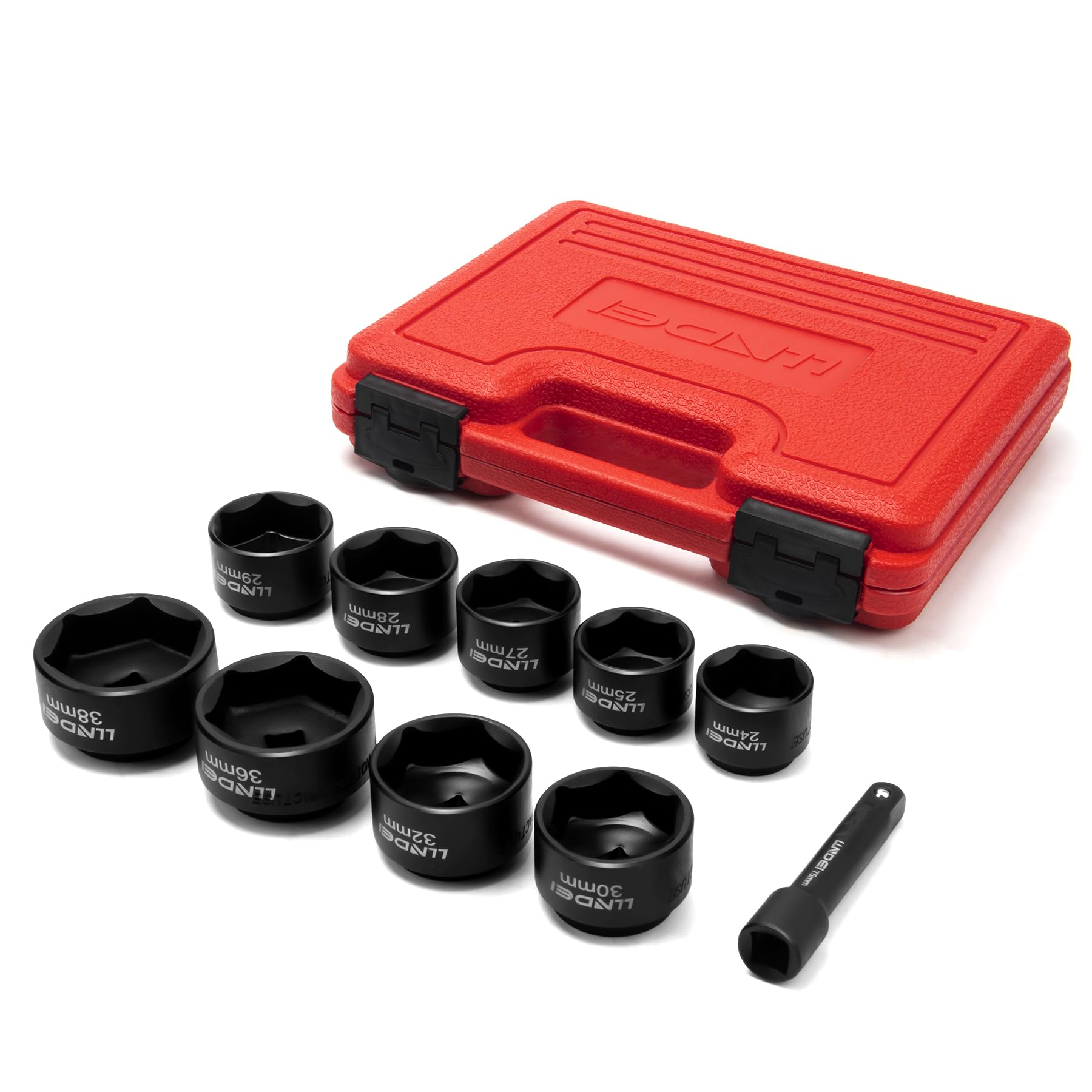 LLNDEI 10 Pieces 3/8" Drive Low Profile Oil Filter Socket Set, Oil Filter Cap Removal Tool kit, Metric(24mm-38mm) with 75mm Extension Bar, Cr-v Steel