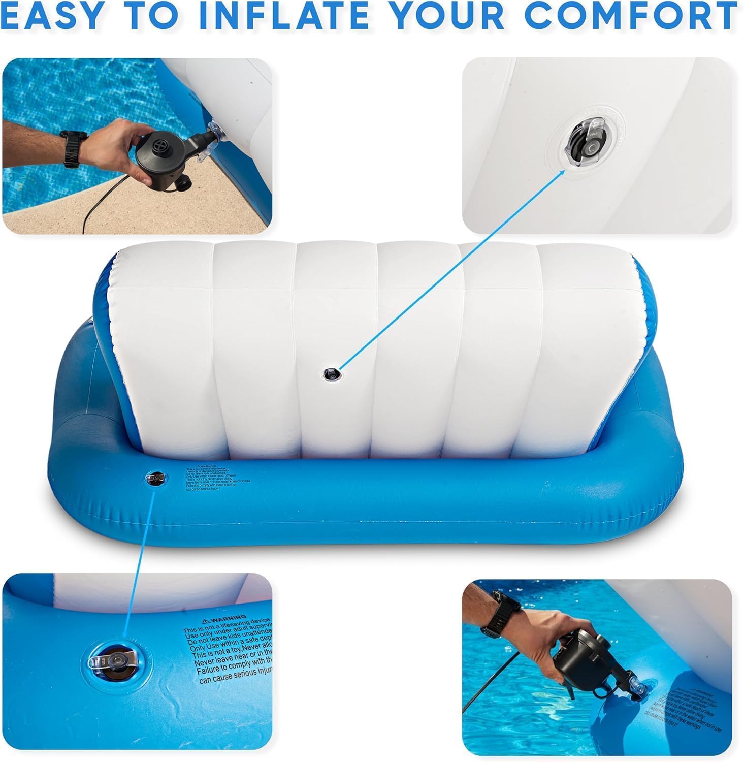 Inflatable Pool Floats Adults, Recliner Luxury Float, 2 or 3 Person, Lounger Chair with Handles, Cup Holder for Outdoor, Beach, Swimming Pool, Lake