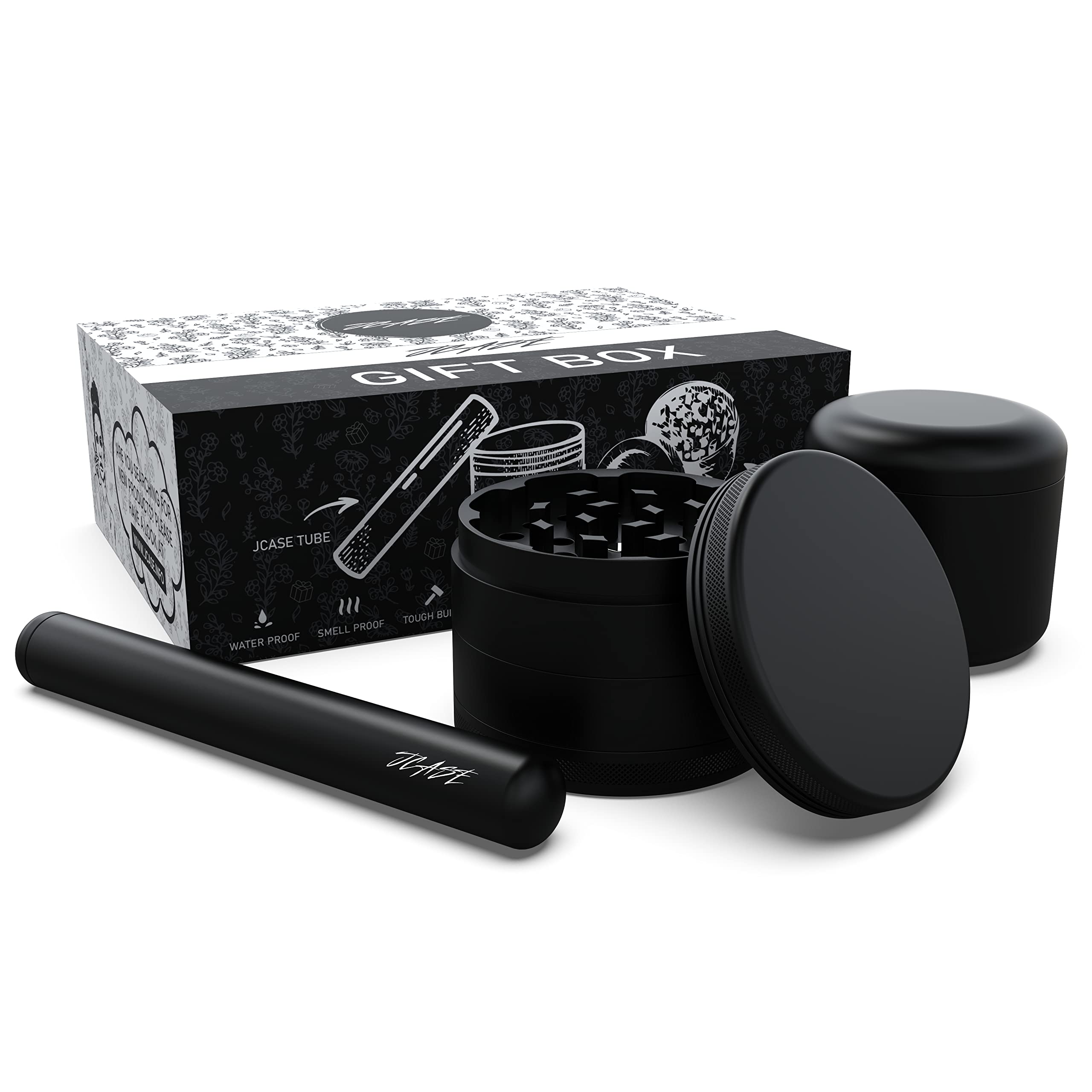 Ceramiczny młynek zestaw kruszarki ø 63 mm młynek do ziół bez przyczepności | w zestawie osłona i stabilna metalowa puszka Ø 55 x 46 mm | Premium Grinder Set czarny