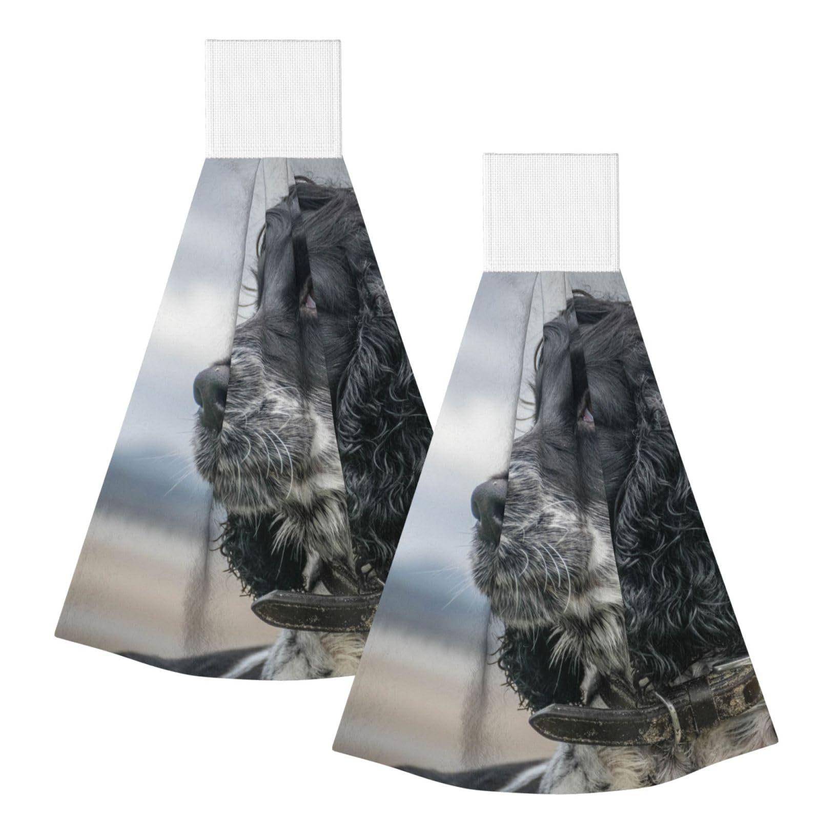 DOPKLNA English Cocker Spaniel Large Curly Ears Black, 2 Pcs Hanging Coral Fiber Hand Towels for Bathroom, Absorbent Kitchen Towels