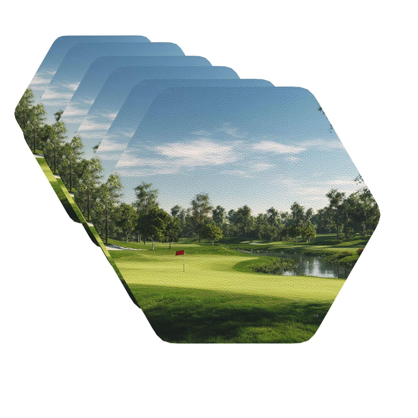 Mxzerfkgla Hexagon Drink Coasters Set Of 6 Decorative Leather Coasters Golf Course Coasters For Drinks Cups Mugs Mat Pads Absorbent Non-Slip Coasters For Coffee Table Kitchen Bar Home Decor