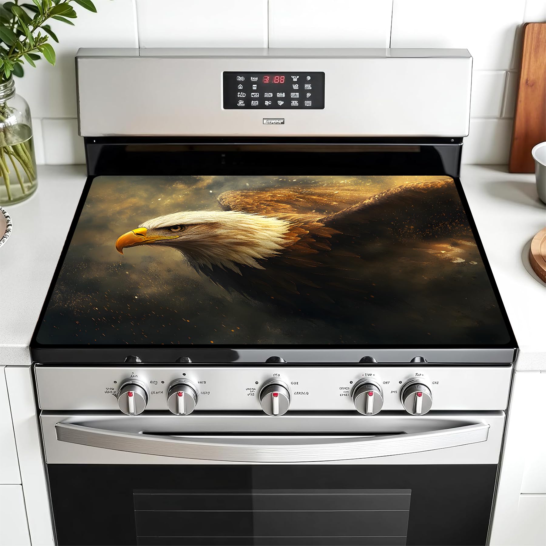 Multi-Design Stove Cover for Glass/Electric Stoves - 3-in-1 Heat-Resistant Protector Mat, Non-Slip Drying Rack 28"x20" (Eagle)