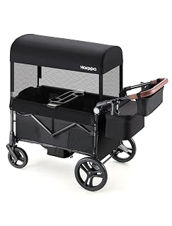 Harppa Remy Wagon Stroller for 2 Kids, 180Ibs Capacity with 2 Seater | Foldable 2 Seater Stroller Wagon with Mosquito Net UPF 50+ Canopy,5-Point Harness, 8''/12''All-Terrain Wheels for park - Amazon product rated Grade A