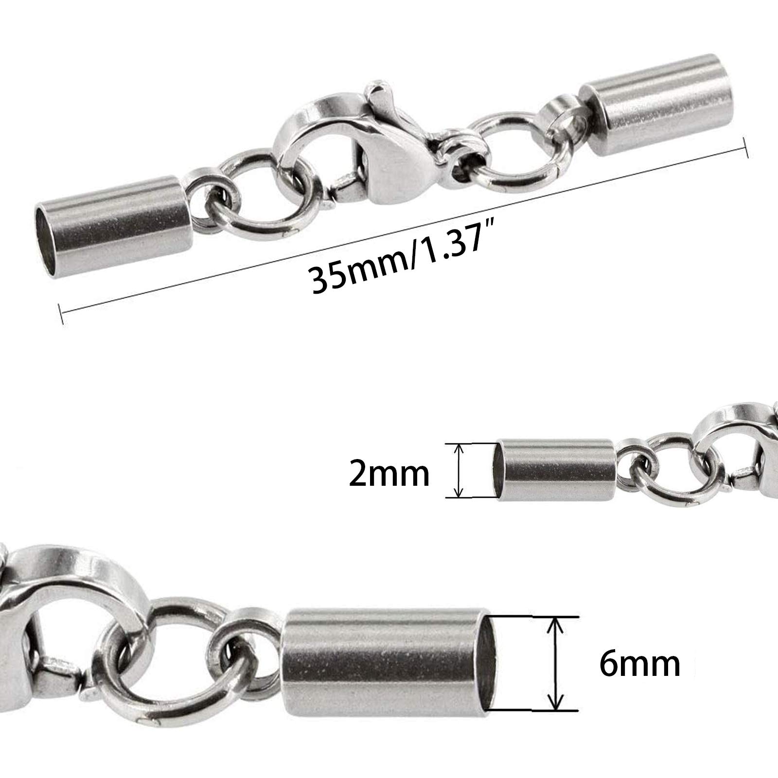 20 Ganci Chiusure Per Bracciali E Collane - Acciaio Inox, Per Cordoncino Elastico O Pelle, Lunghezza 3.5 Cm - Foto 2