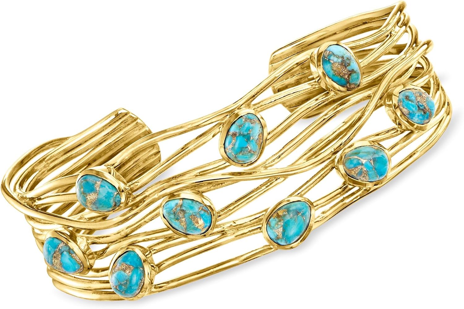 Ross-Simons Turquoise Highway Cuff Bracelet in 18kt Gold Over Sterling