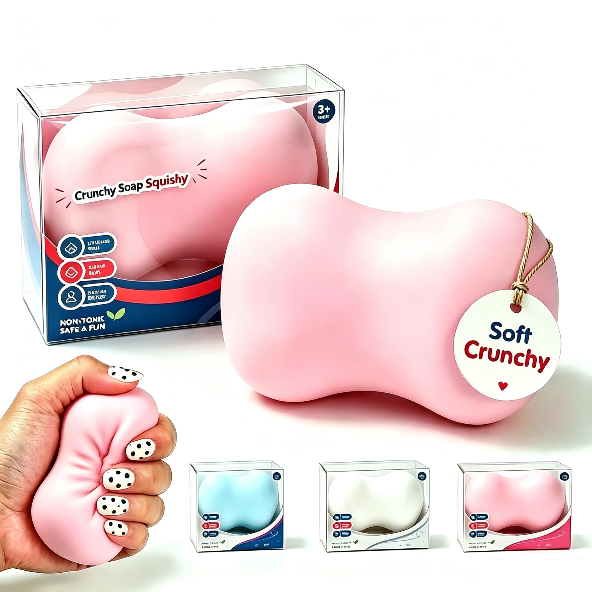 Squishy Stress Ball. Squeeze Realistic Design ASMR Anxiety Relief Tool (Pink Soap)