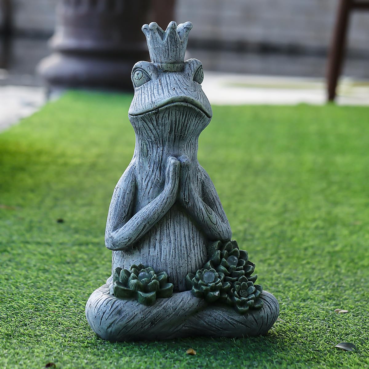 Statua da giardino a forma di rana per yoga, luci solari sostenibili ed ecologiche, con LED sostenibilità, scultura per cortile, balcone, decorazione per la casa (50,8 cm di altezza)