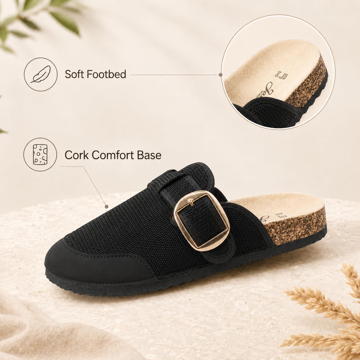 Ciabatte Con Sughero Donna Ciabatte Donna Antiscivolo Zoccoli Legno Fibbie Regolabili WCT260304 IT