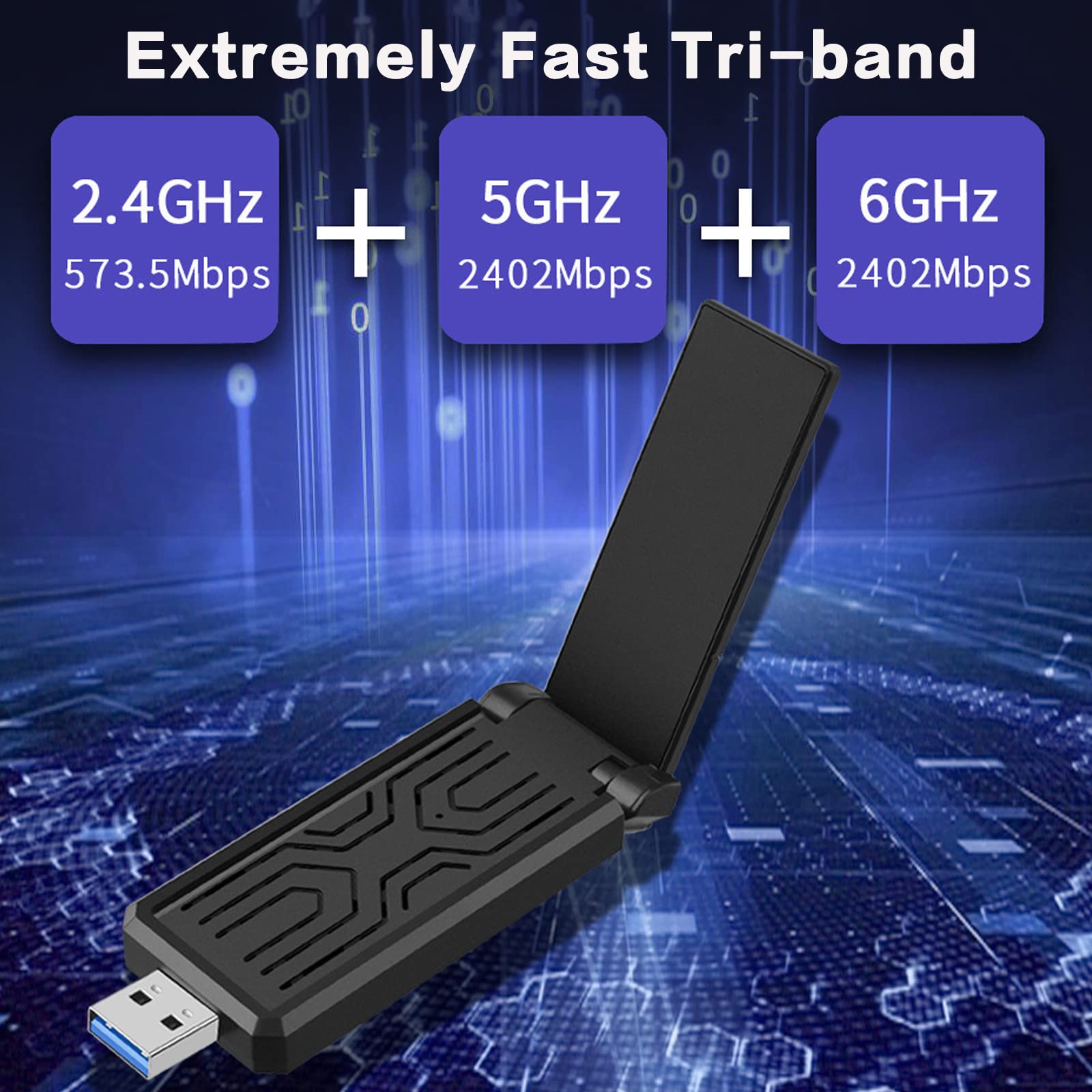 Adaptador WiFi 6E USB 3.0, adaptador WiFi 802.11axe, AXE3000 Tri-Band Wireless Gigabit Speed de hasta 5.3 Gbps, nueva banda de 6 GHz, compatible con Windows 11/10