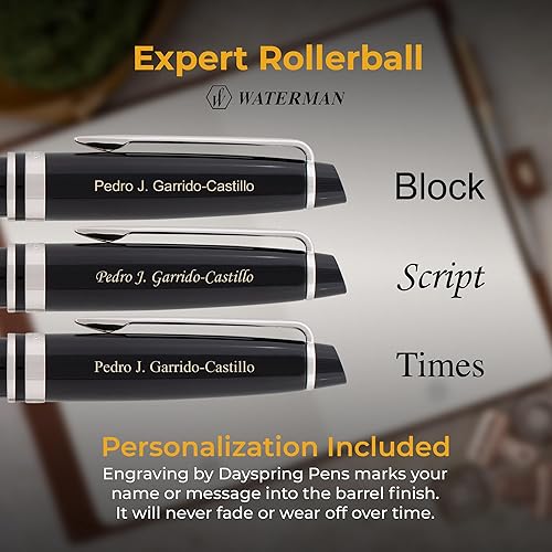 Miniatura 3 de Bolígrafo Waterman Expert grabado con tapa en laca negra con borde cromado. Regalo de negocios de lujo para ejecutivos, miembros de la junta o