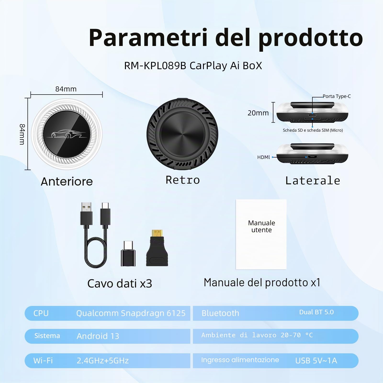 Multimedia wireless per BMW e altri con CarPlay/Android Auto | Android 13 8GB+128GB doppio WiFi 4G+HDMI Qualcomm 6125 GMS Google Play GPS GLONASS Beidou e navigazione in tempo reale