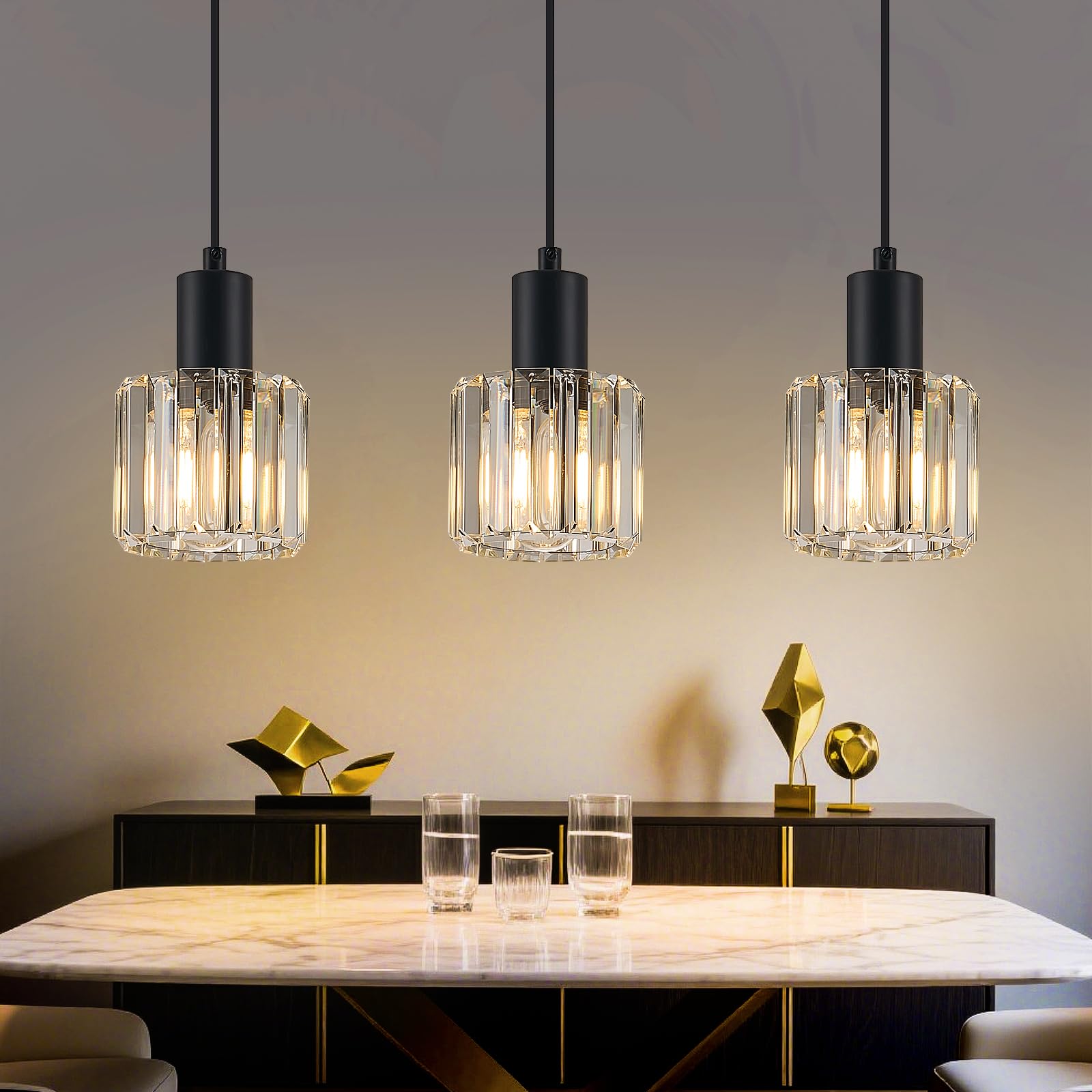 Suspension noire Lampe suspendue pour table à manger Lampe suspendue à 3 ampoules E27 Lampe de cuisine rétro Lampe de salle à manger Lampe de salon Lampe suspendue industrielle (Transparent)